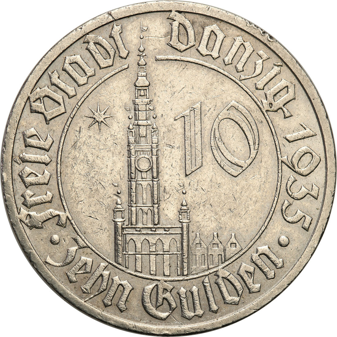 Wolne Miasto Gdańsk/Danzig. 10 guldenów 1935 Ratusz - RZADKIE